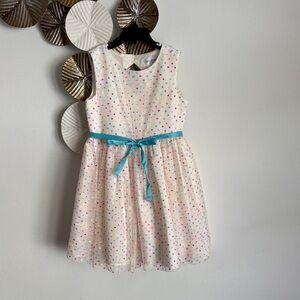 Little angel Polka Dot Kids Dress with Blue Ribbon l  size 6